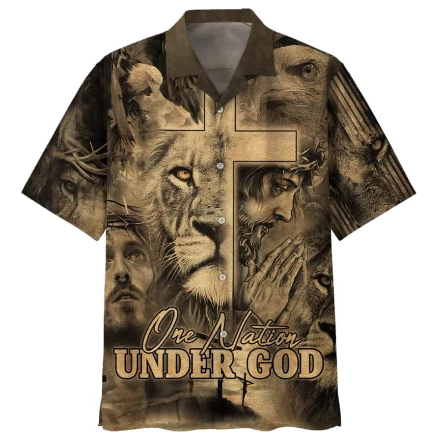 One Nation Under God Jesus And The Lion Of Judah Christian Praying Hawaiian Shirt One Nation Under God Jesus And The Lion Of Judah Christian Praying Hawaiian Shirt