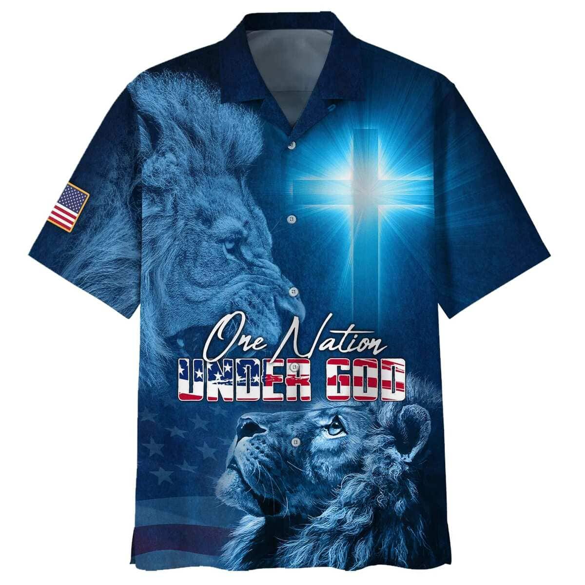 One Nation Under God Lion Christian American Flag Patriot Hawaiian Shirt One Nation Under God Lion Christian American Flag Patriot Hawaiian Shirt