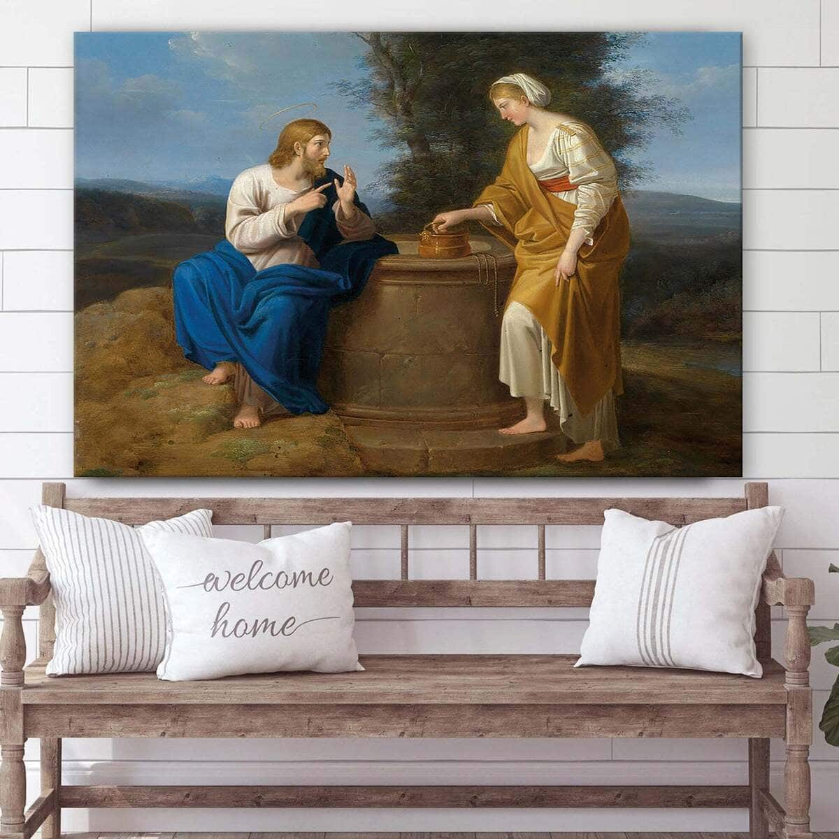 Christ And The Samaritan Woman At The Well Jesus Christian Faith Canvas Wall Art