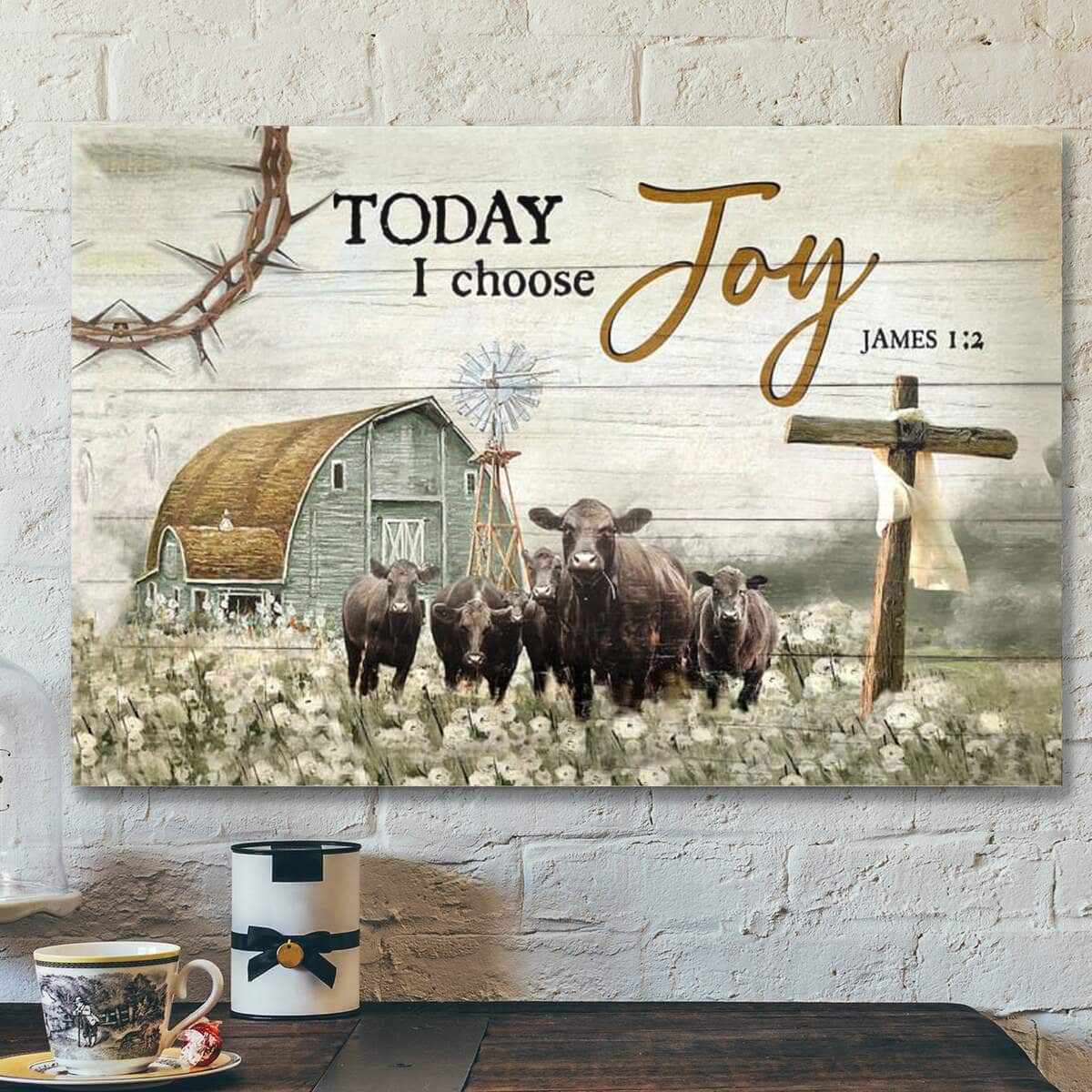 Bible Verse Today I Choose Joy James 1:2 Farmhouse Style Christian Canvas Wall Art