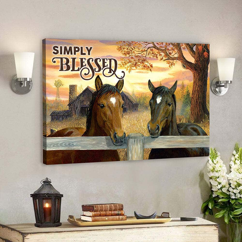 Bible Verse Christian Simply Blessed Horses Farm Religious Canvas Wall Art