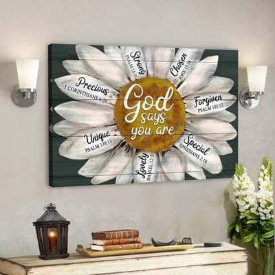 Bible Verse Christian Canvas Wall Art Daisy God Says You Are Religious Gift