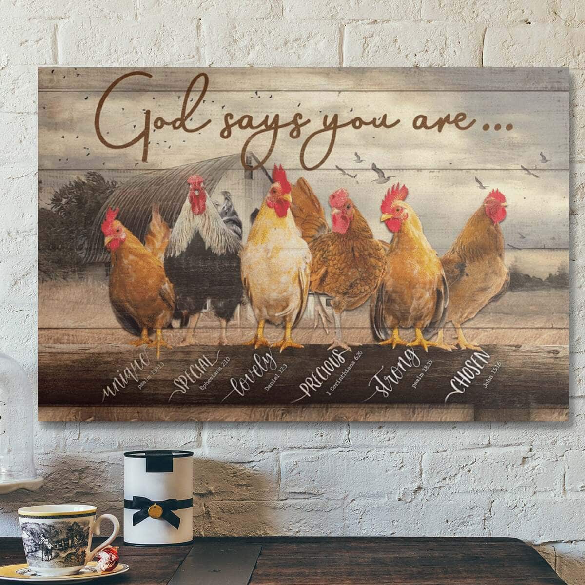 Bible Verse Christian Canvas Wall Art Chicken God Says You Are Religious Gift
