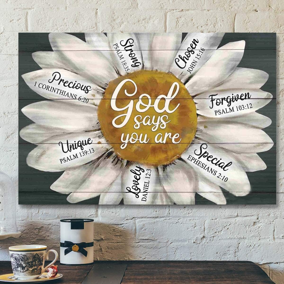 Bible Verse Christian Canvas Wall Art Daisy God Says You Are Religious Gift