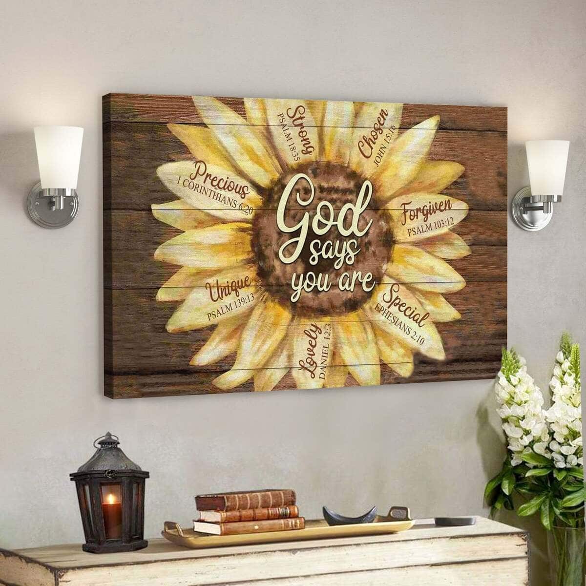God Religious Gift Jesus God Says You Are Sunflower Christian Canvas Wall Art God Religious Gift Jesus God Says You Are Sunflower Christian Canvas Wall Art
