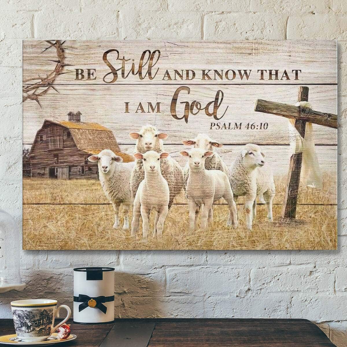 God Religious Gift Jesus Be Still And Know That I Am God Psalm 46:10 The Lambs In The Farm Christian Canvas Wall Art God Religious Gift Jesus Be Still And Know That I Am God Psalm 46:10 The Lambs In The Farm Christian Canvas Wall Art