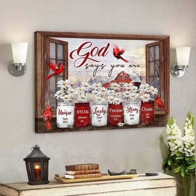 Jesus God Cardinal And Daisy God Says You Are Canvas Wall Art