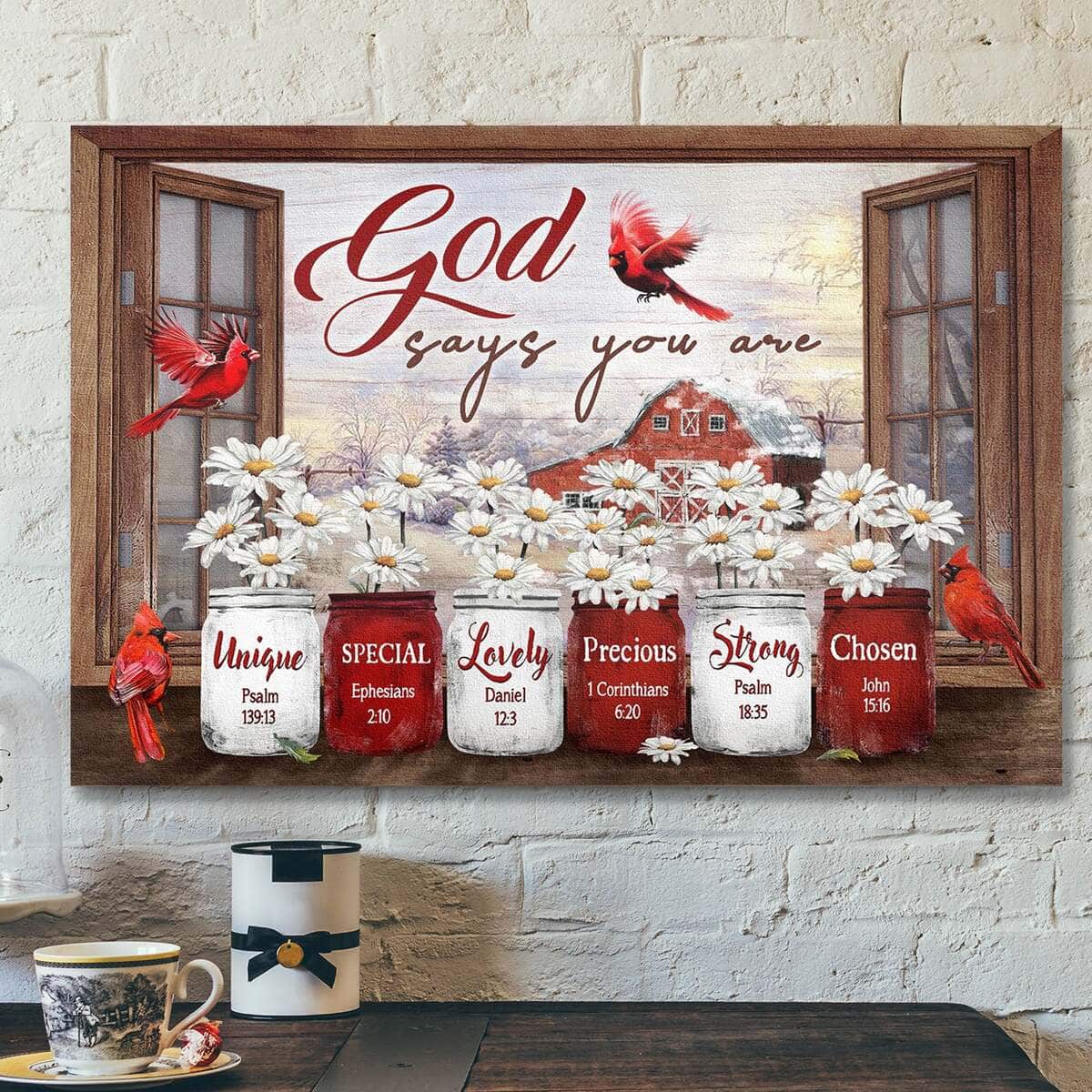 Jesus God Cardinal And Daisy God Says You Are Canvas Wall Art