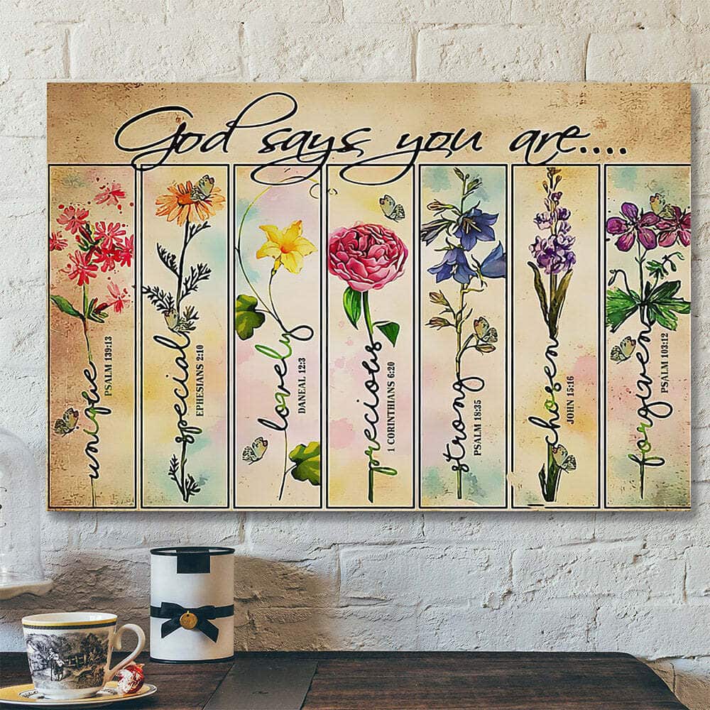 God Says You Are Christian Canvas Wall Art Bible Verse Faith Gift