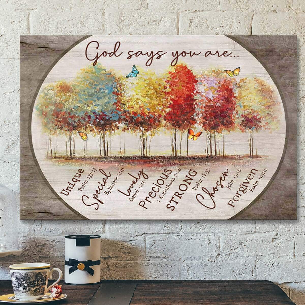 God Says You Are Butterfly Bible Verse Scripture Canvas Wall Art