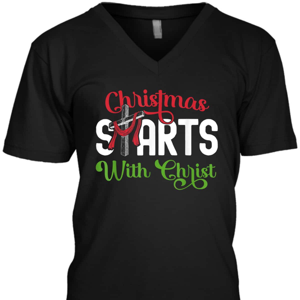 Christmas Starts With Christ Christian Cross Jesus T-Shirt