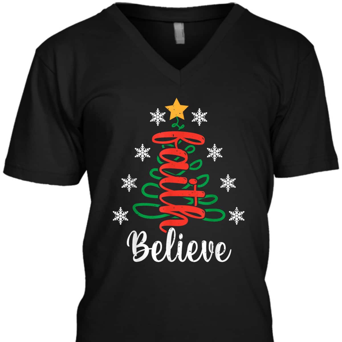 Believe Christian Faith Jesus Religious Christmas Tree T-Shirt