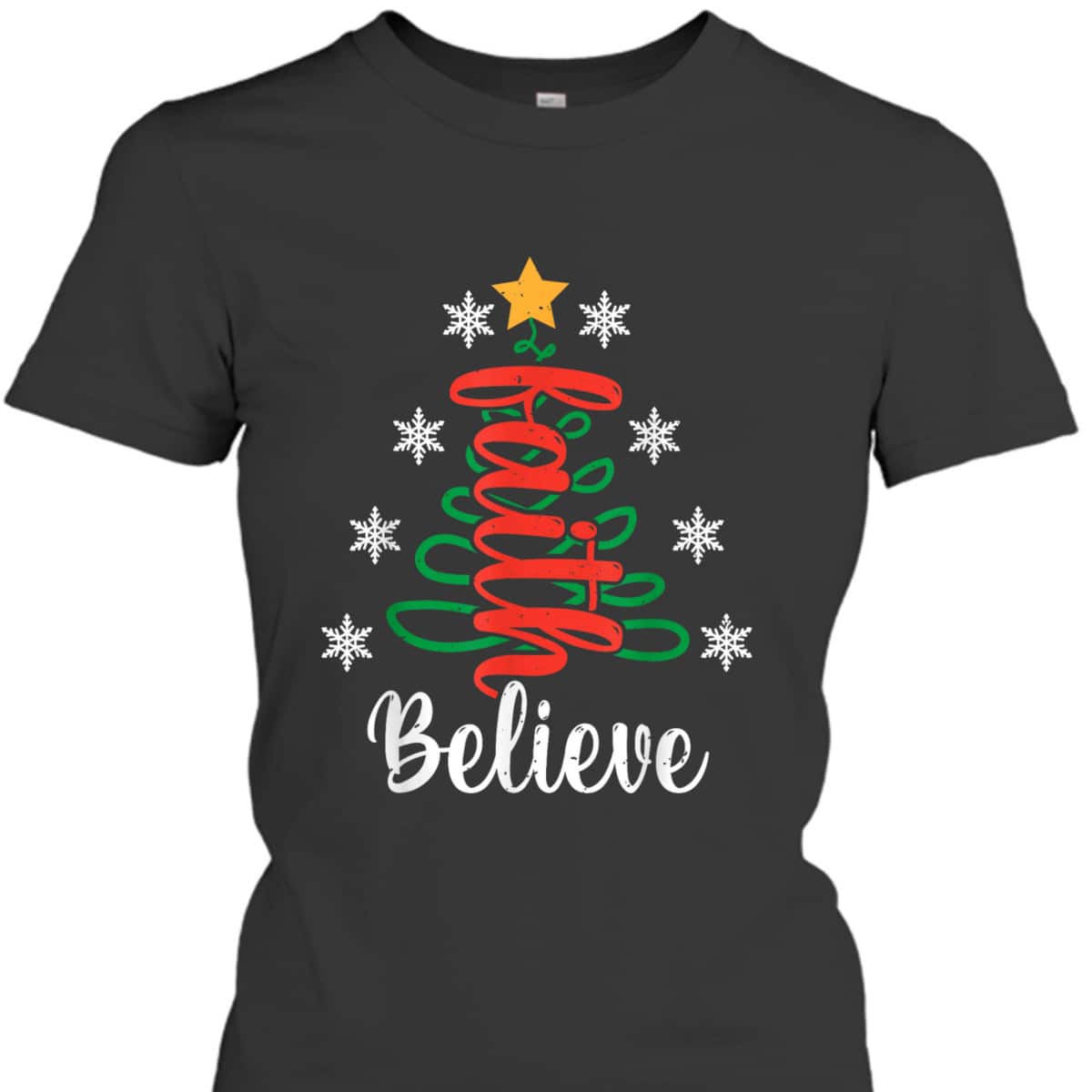Believe Christian Faith Jesus Religious Christmas Tree T-Shirt