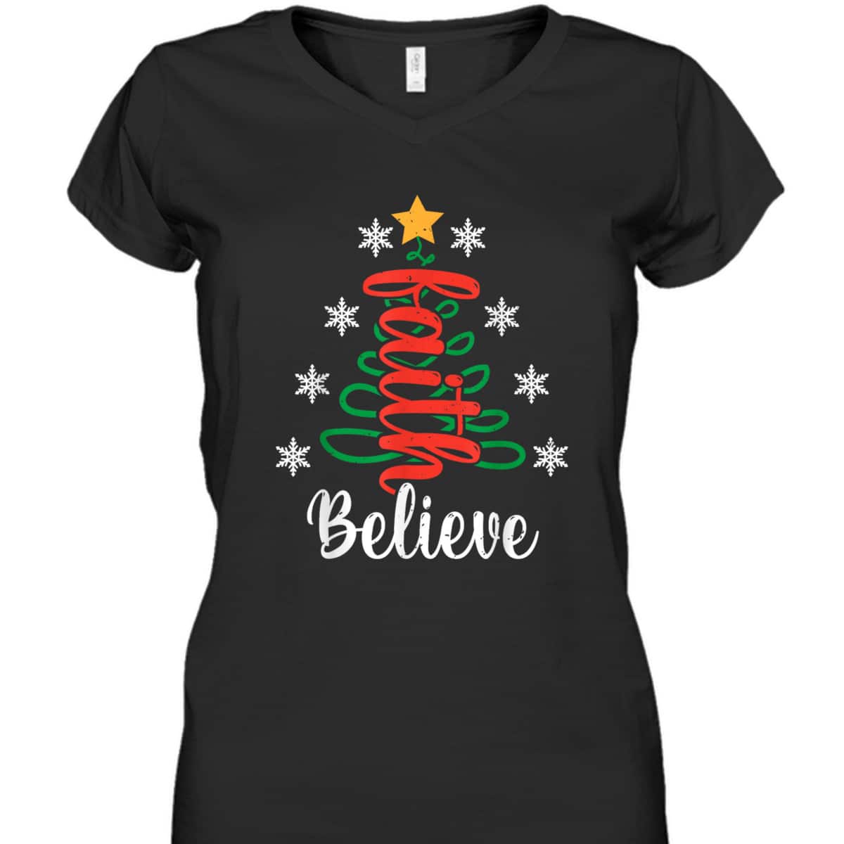 Believe Christian Faith Jesus Religious Christmas Tree T-Shirt