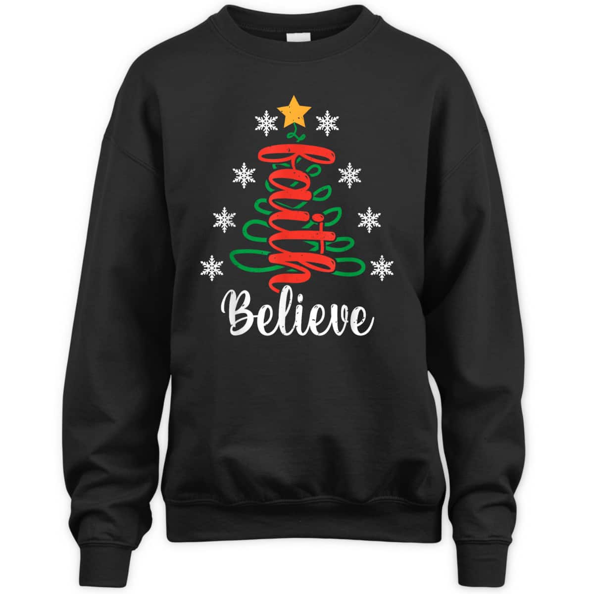 Believe Christian Faith Jesus Religious Christmas Tree T-Shirt