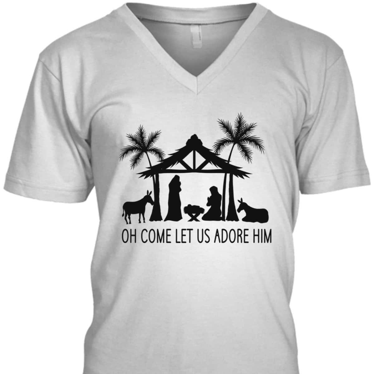Cute Nativity Oh Come Let Us Adore Him Christmas T-Shirt