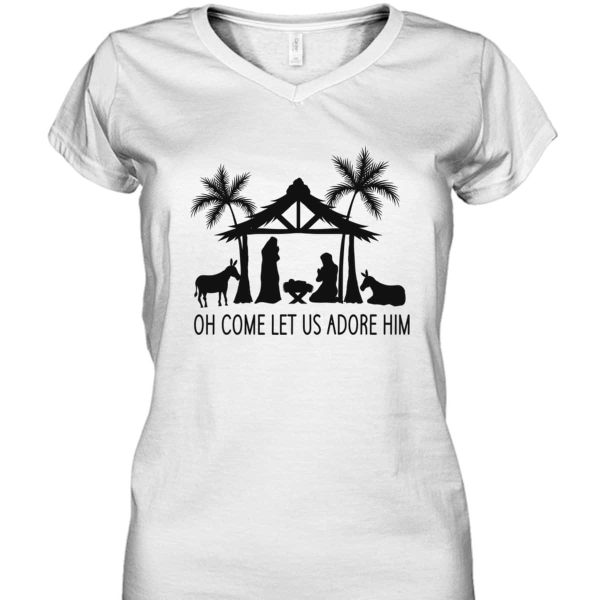 Cute Nativity Oh Come Let Us Adore Him Christmas T-Shirt Cute Nativity Oh Come Let Us Adore Him Christmas T-Shirt