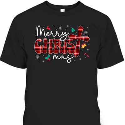 Merry Christmas Christian Cross Buffalo Plaid Pajamas T-Shirt