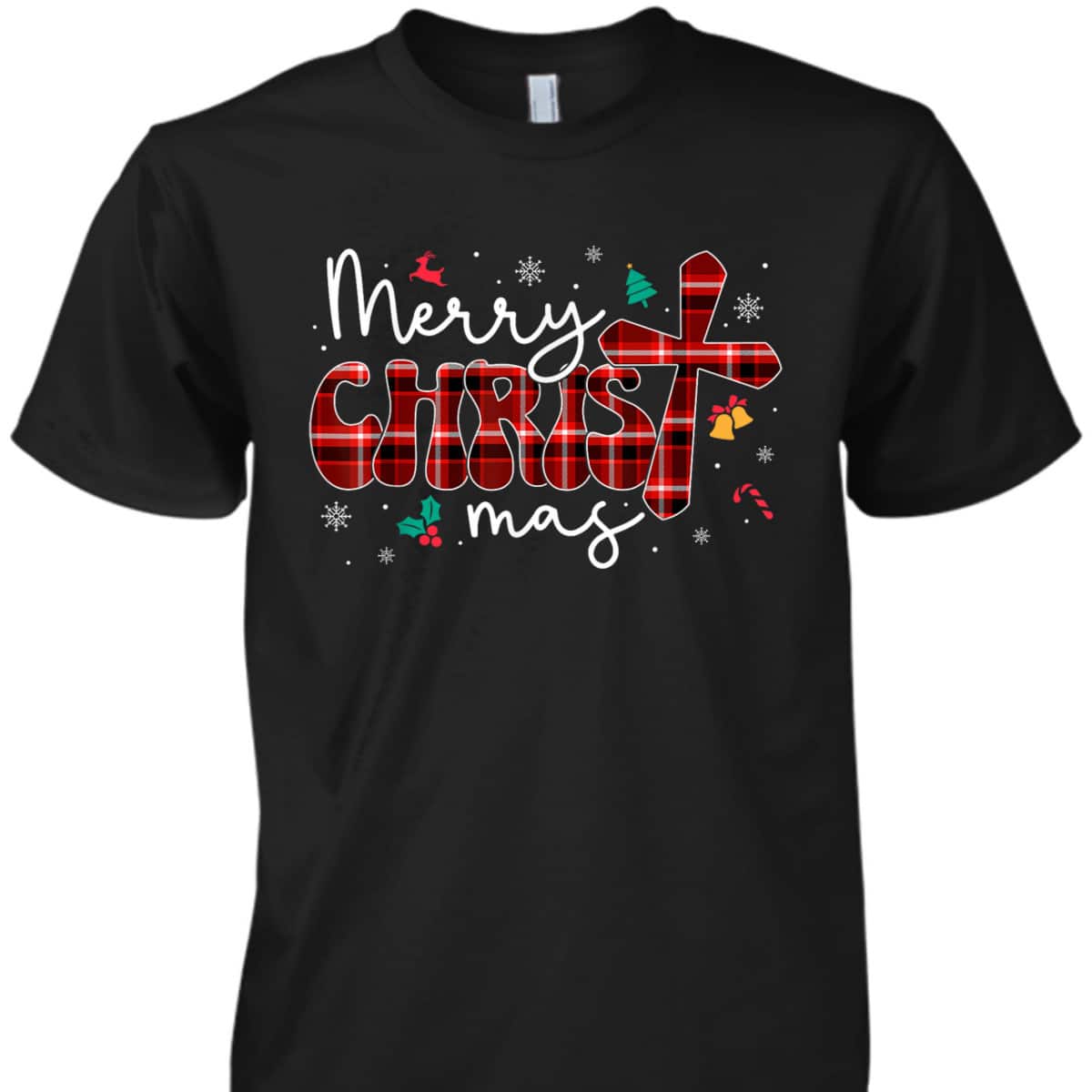 Merry Christmas Christian Cross Buffalo Plaid Pajamas T-Shirt