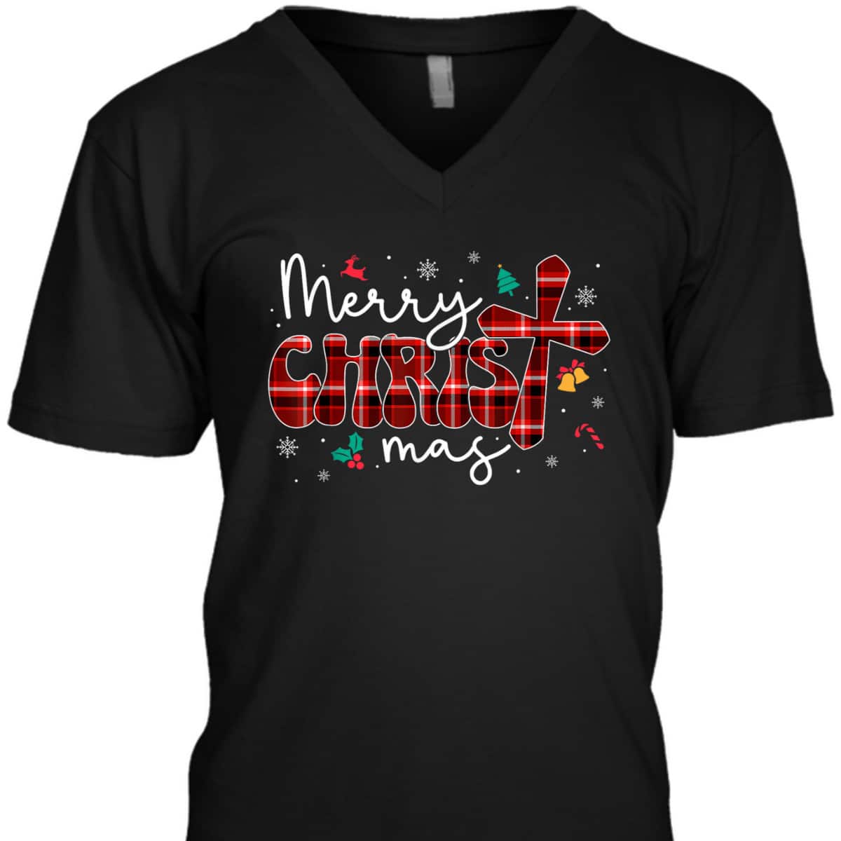 Merry Christmas Christian Cross Buffalo Plaid Pajamas T-Shirt