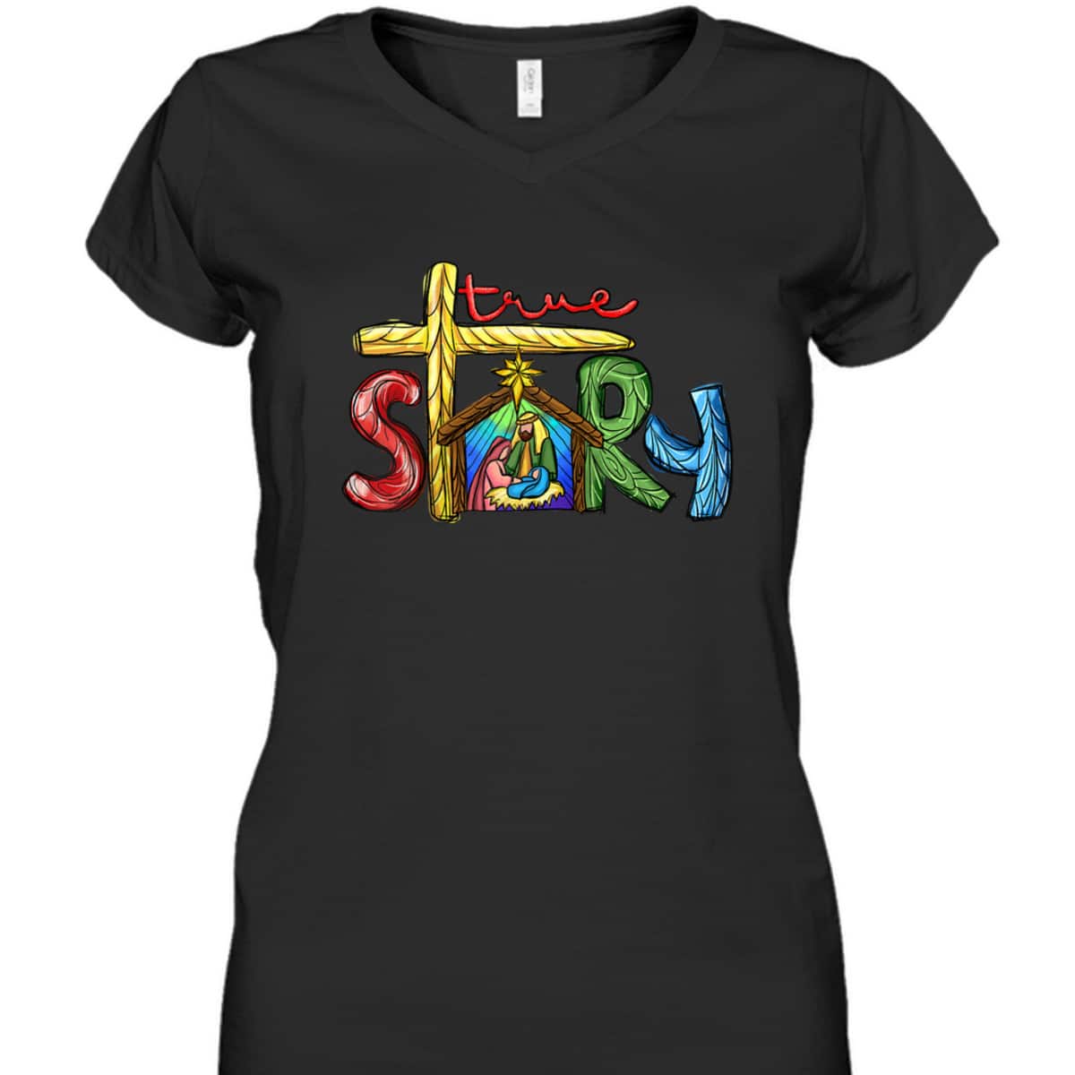 Religious Christmas True Story Nativity Scene Cross Christian T-Shirt