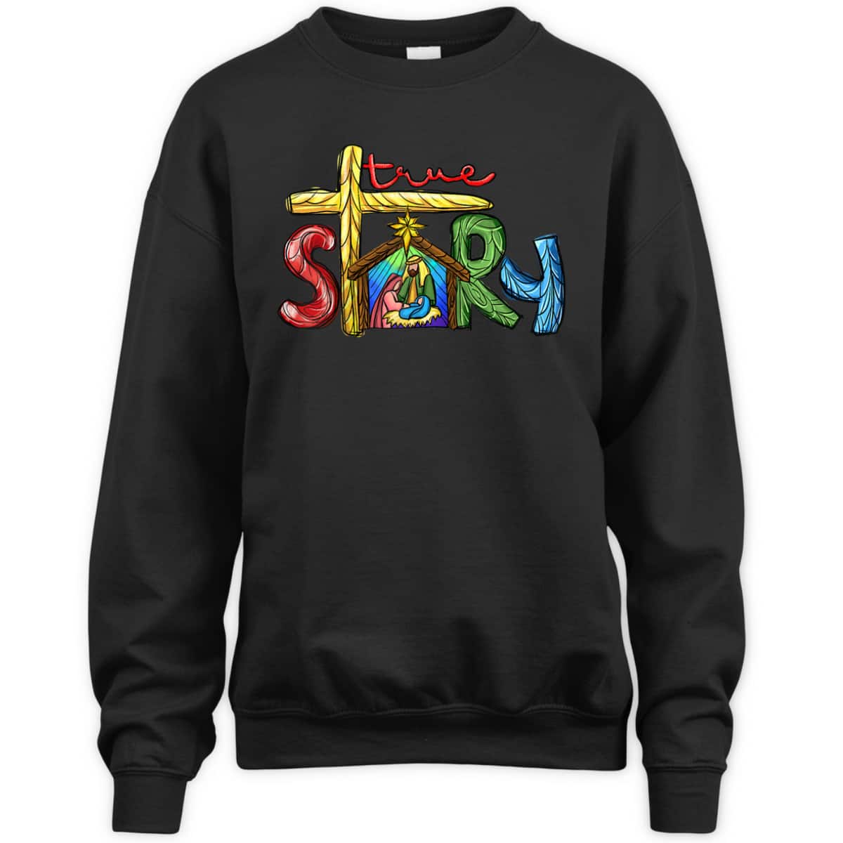 Religious Christmas True Story Nativity Scene Cross Christian T-Shirt