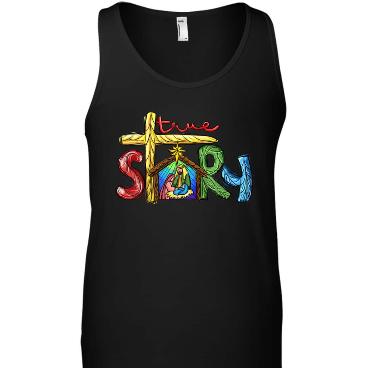 Religious Christmas True Story Nativity Scene Cross Christian T-Shirt Religious Christmas True Story Nativity Scene Cross Christian T-Shirt