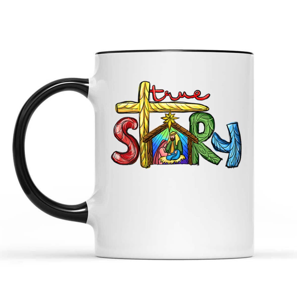 Religious Christmas True Story Nativity Scene Cross Christian T-Shirt Religious Christmas True Story Nativity Scene Cross Christian T-Shirt