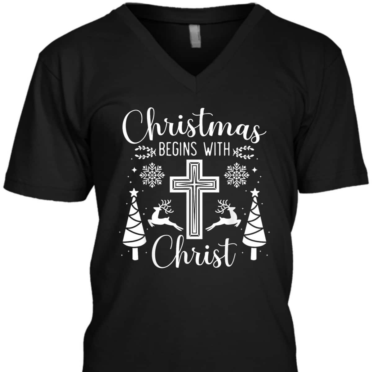 Christmas Begins With Christ Xmas Day Christian Religious Cross T-Shirt