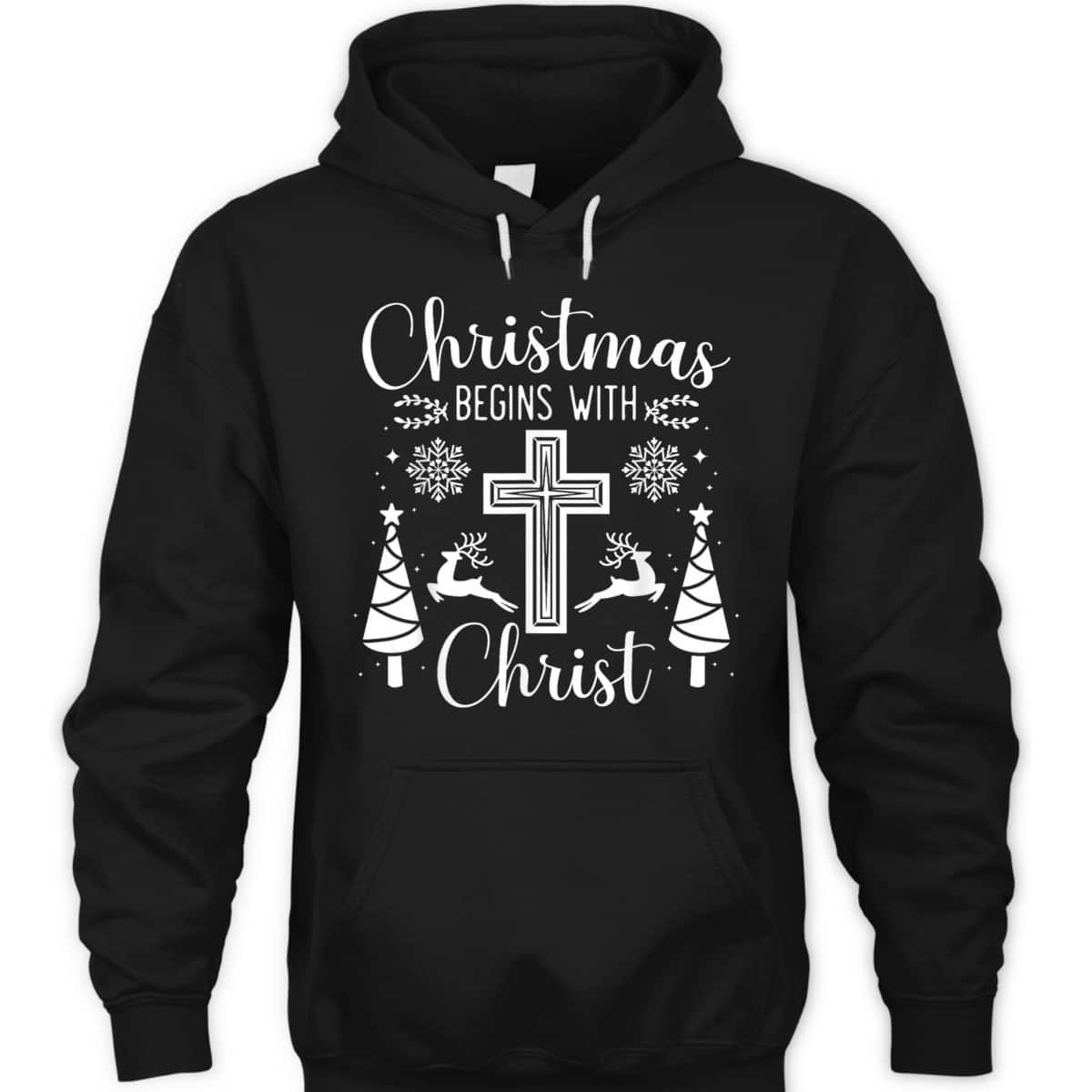 Christmas Begins With Christ Xmas Day Christian Religious Cross T-Shirt
