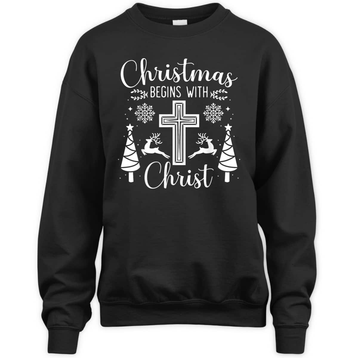 Christmas Begins With Christ Xmas Day Christian Religious Cross T-Shirt