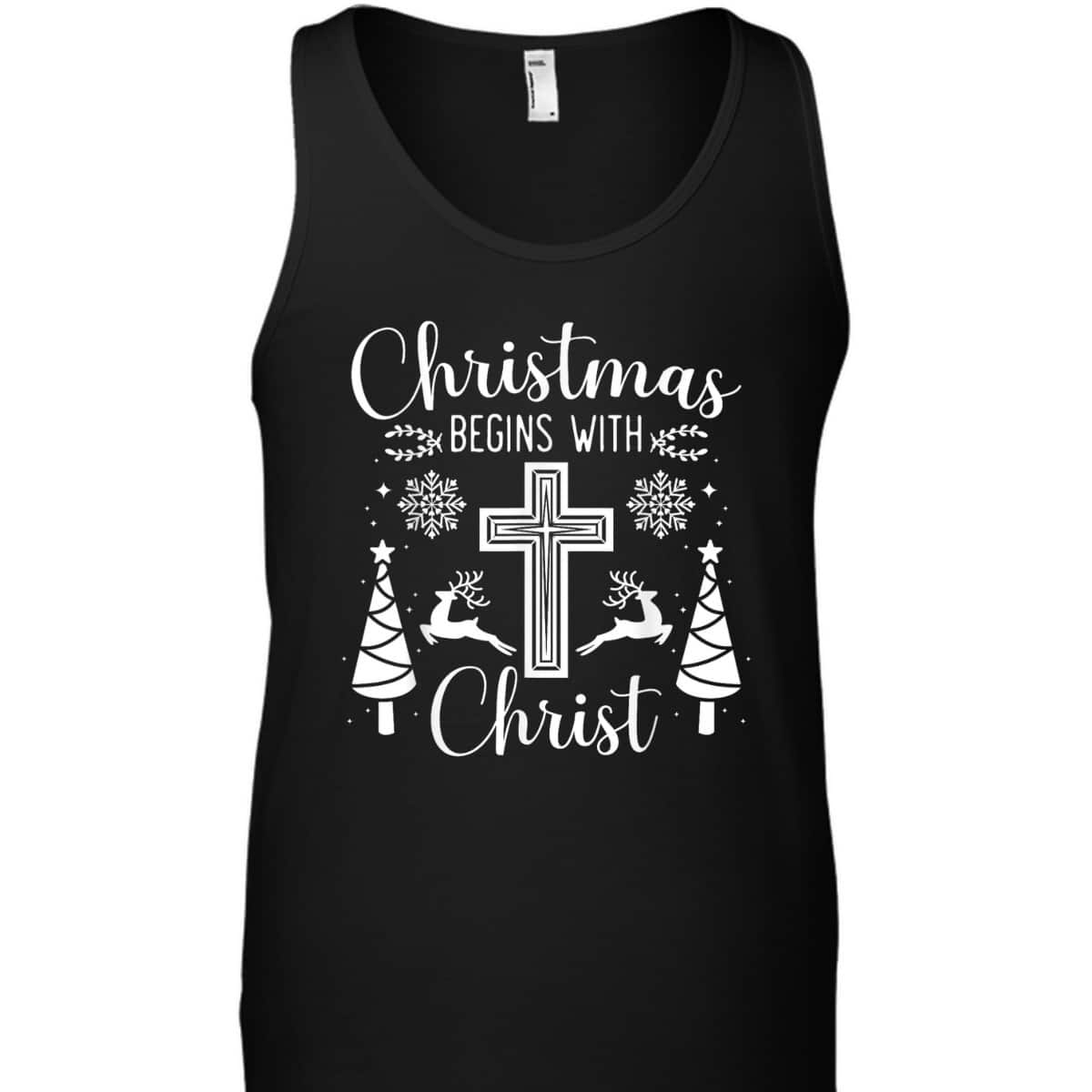 Christmas Begins With Christ Xmas Day Christian Religious Cross T-Shirt