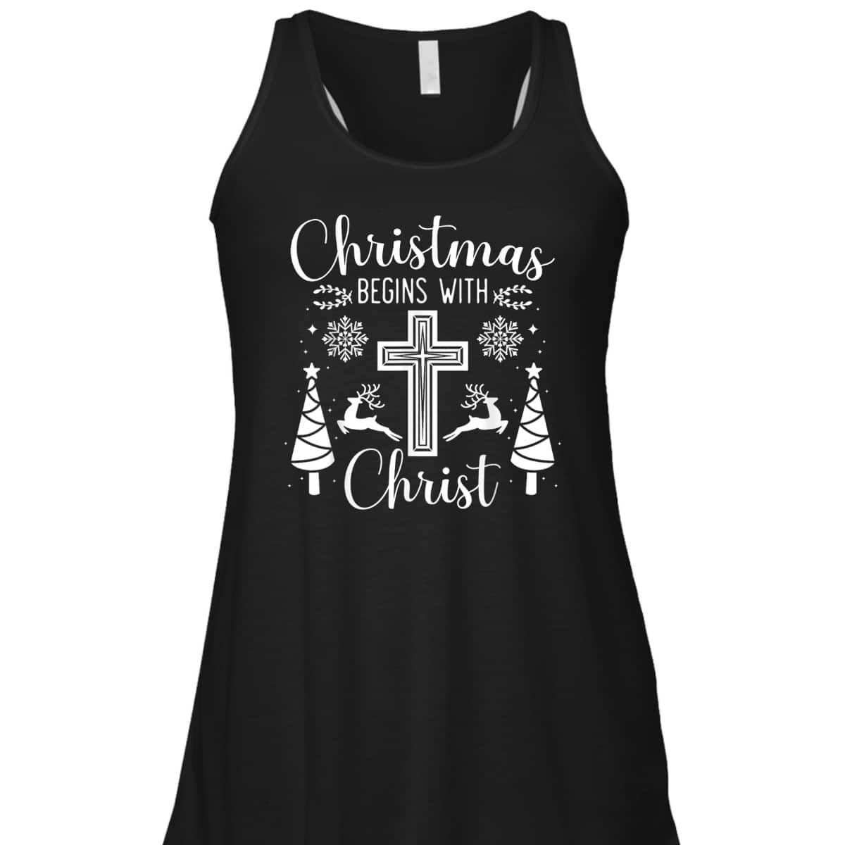 Christmas Begins With Christ Xmas Day Christian Religious Cross T-Shirt