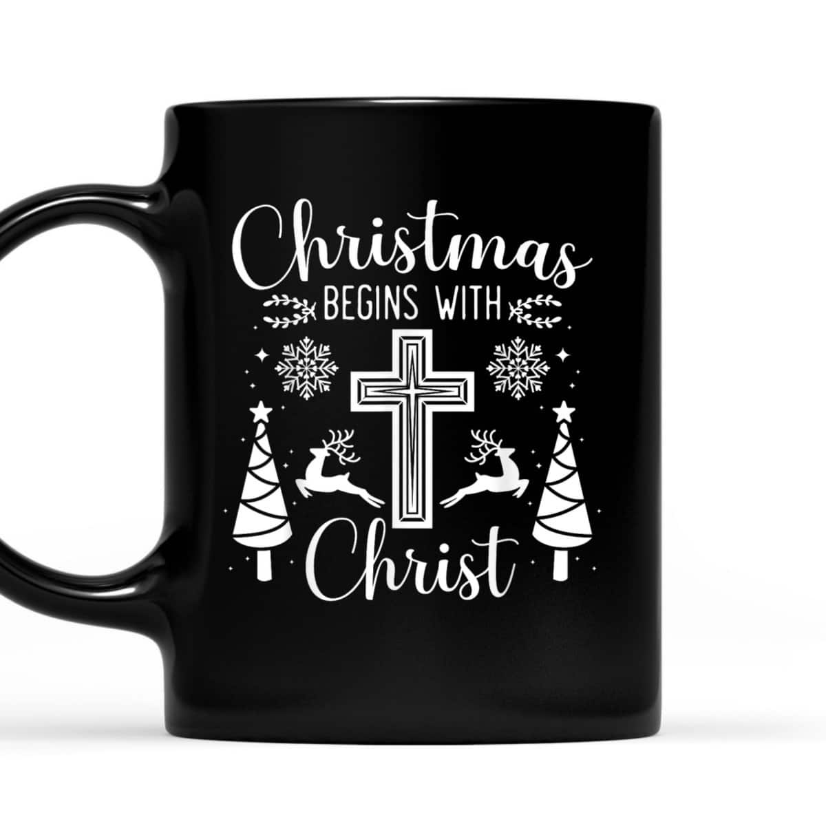 Christmas Begins With Christ Xmas Day Christian Religious Cross T-Shirt