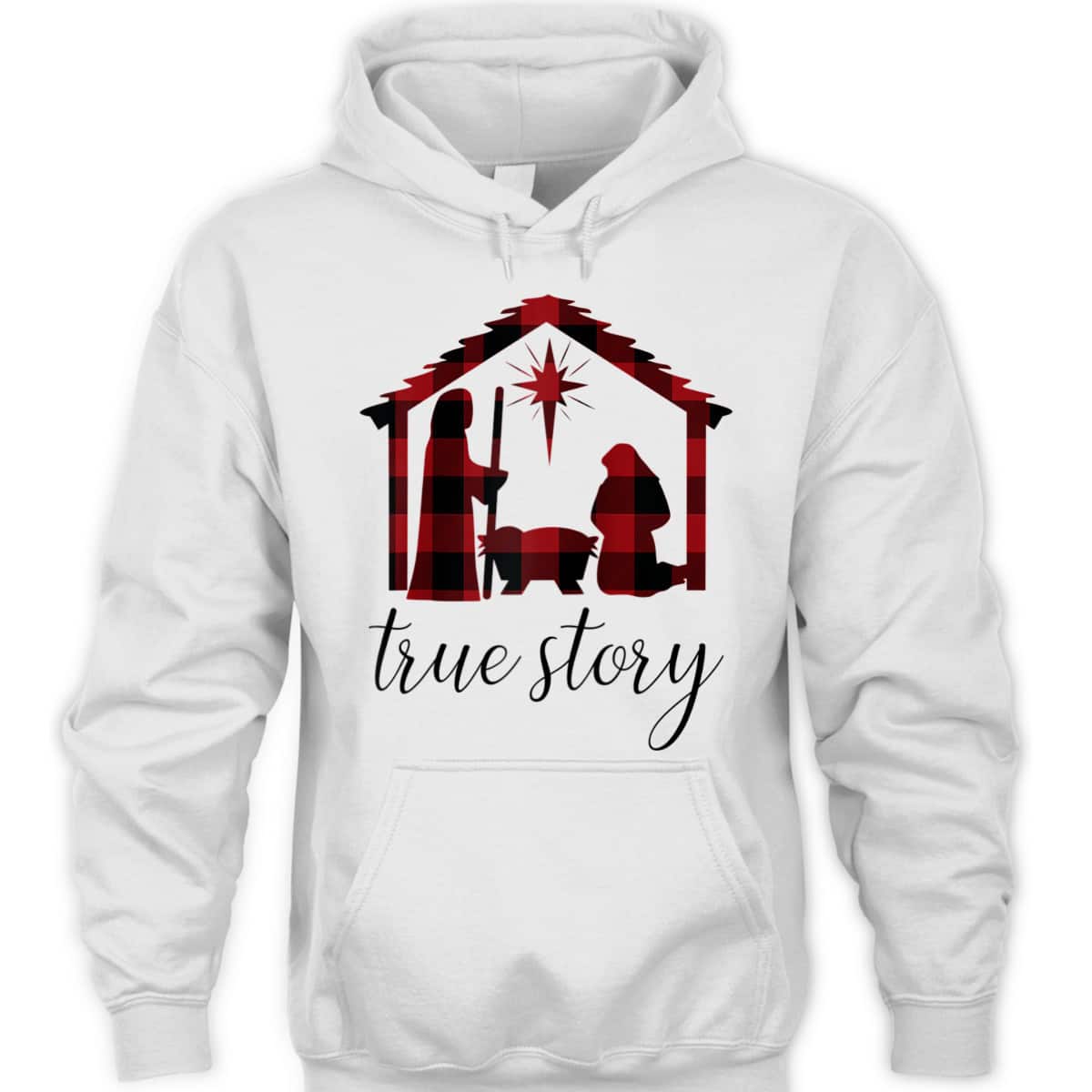 Nativity Scene Buffalo Plaid True Story Christian Christmas T-Shirt