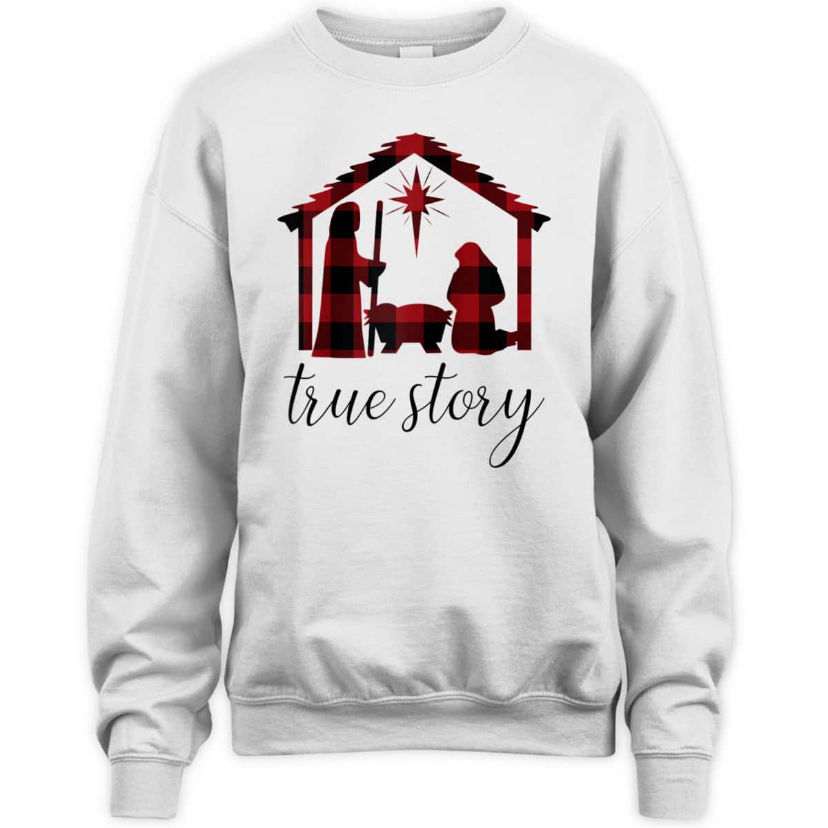 Nativity Scene Buffalo Plaid True Story Christian Christmas T-Shirt