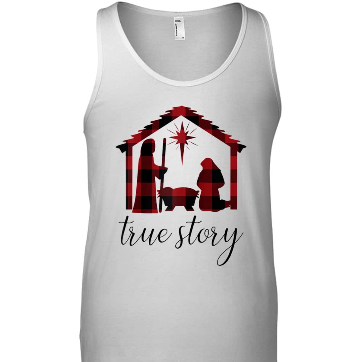 Nativity Scene Buffalo Plaid True Story Christian Christmas T-Shirt
