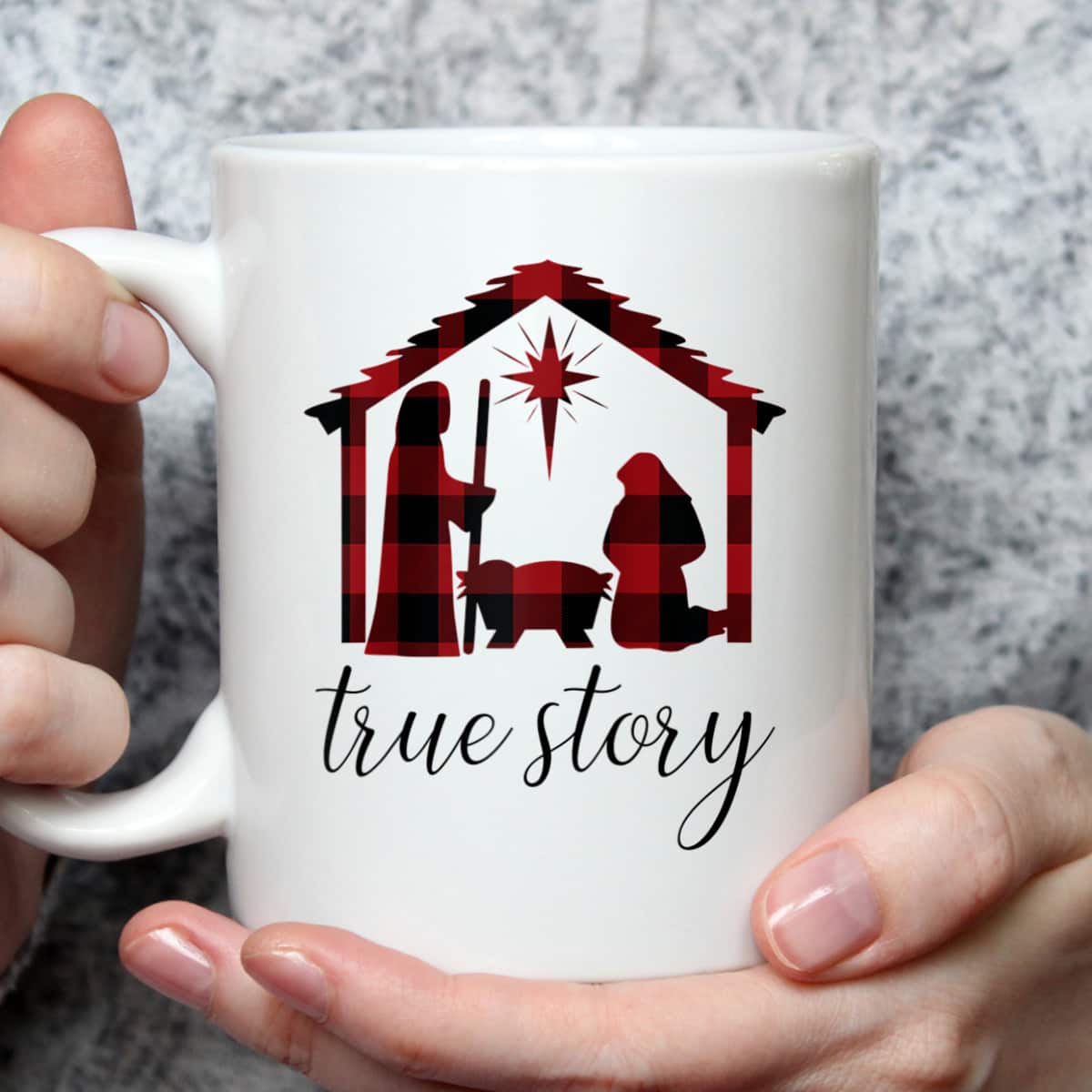 Nativity Scene Buffalo Plaid True Story Christian Christmas T-Shirt