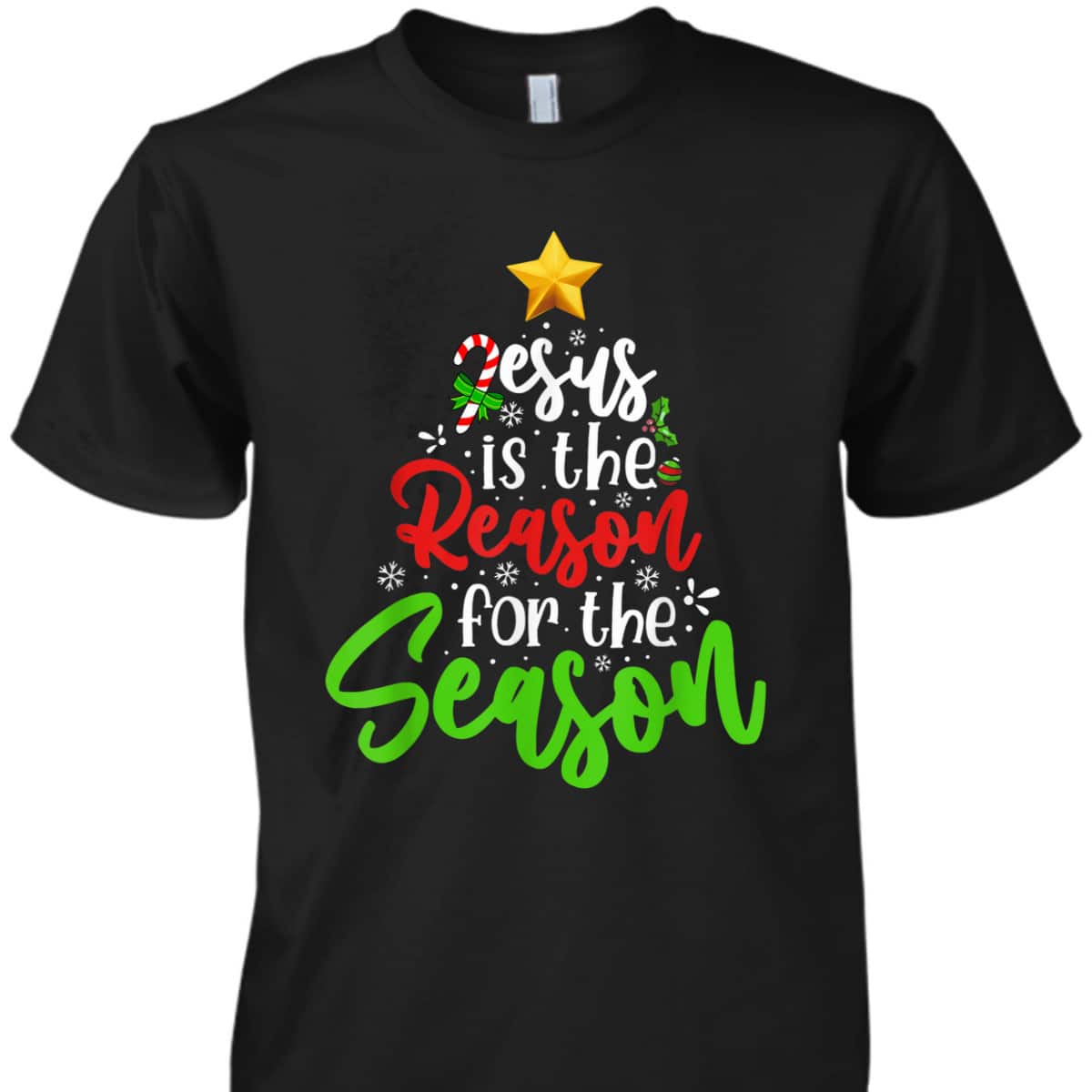 Christian Jesus The Reason Christmas Pine Tree Religious T-Shirt