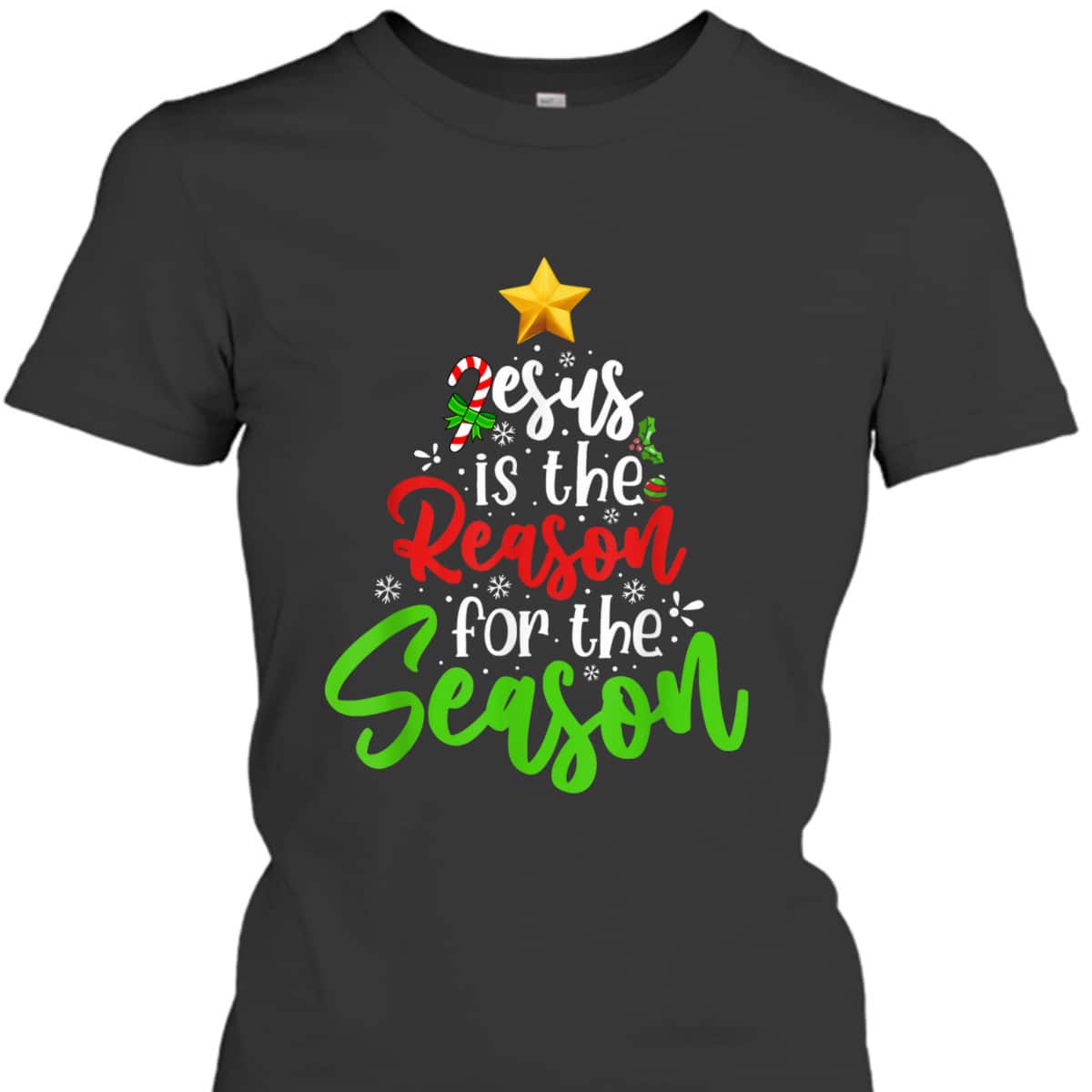 Christian Jesus The Reason Christmas Pine Tree Religious T-Shirt