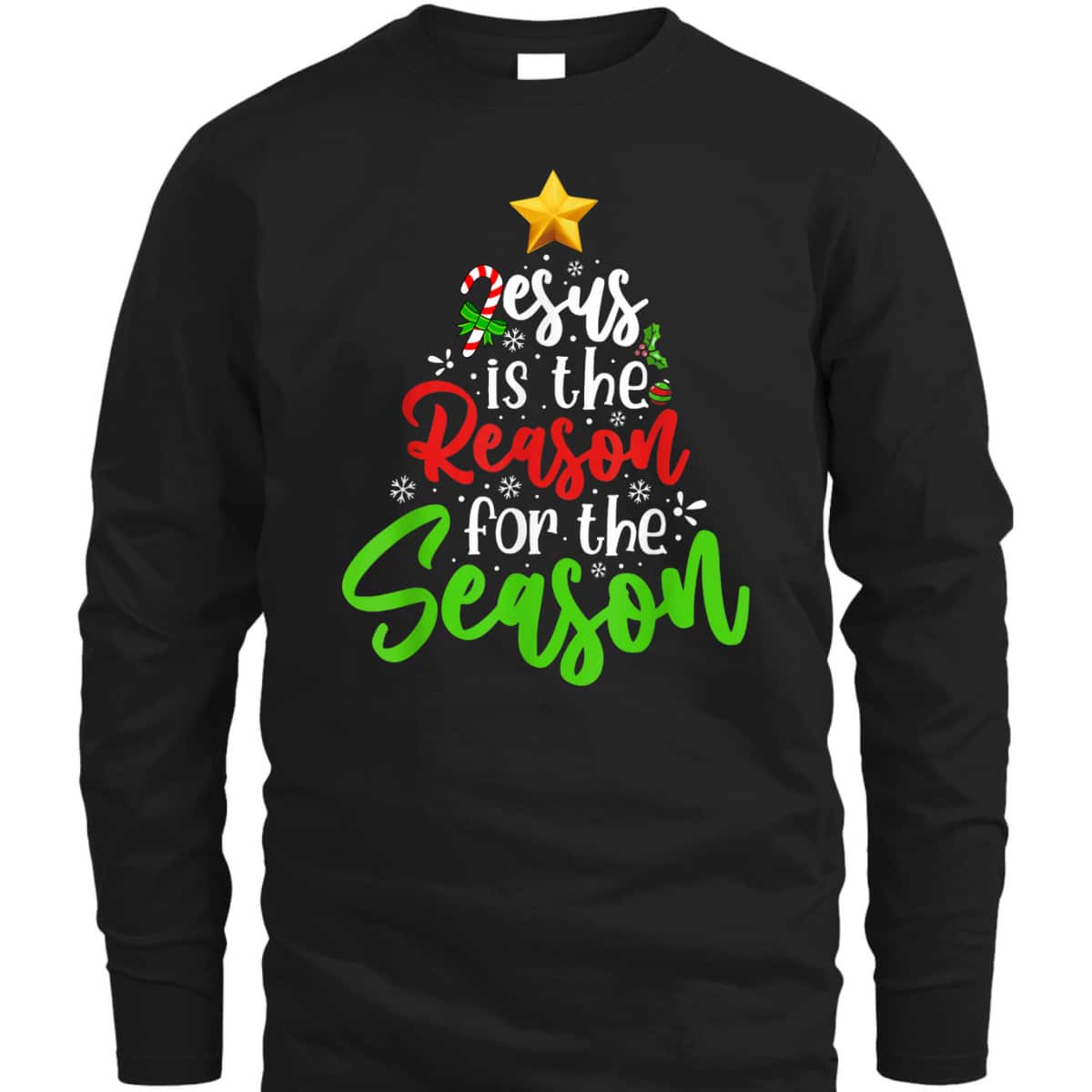 Christian Jesus The Reason Christmas Pine Tree Religious T-Shirt