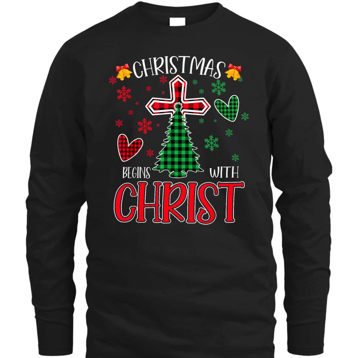 Buffalo Plaid Christian Jesus Christmas Begins With Christ T-Shirt
