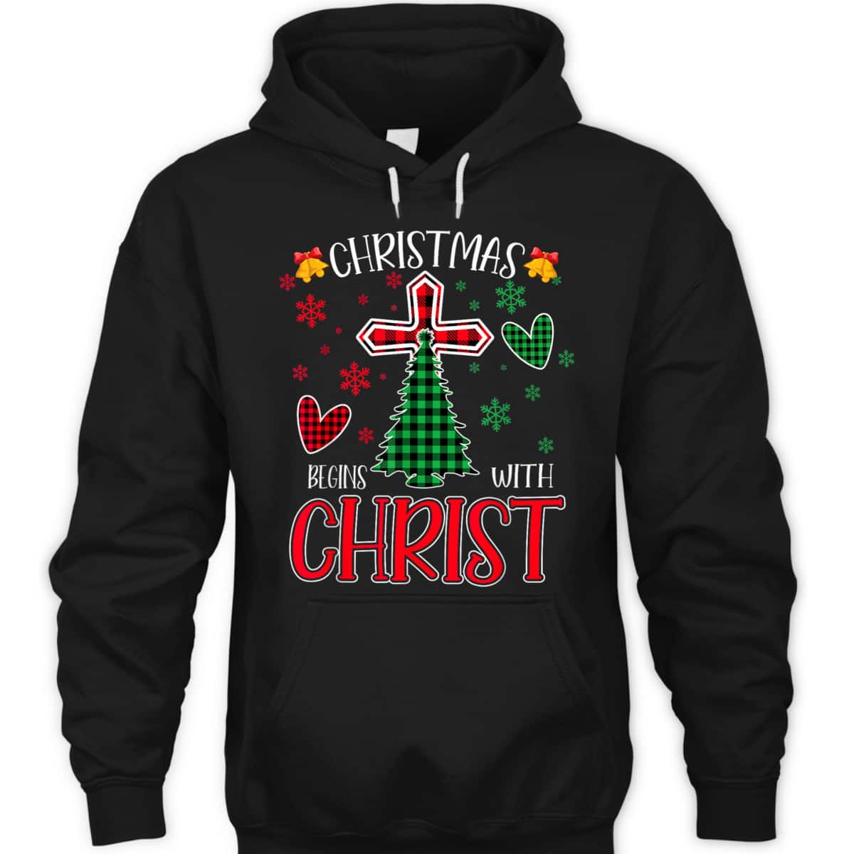 Buffalo Plaid Christian Jesus Christmas Begins With Christ T-Shirt