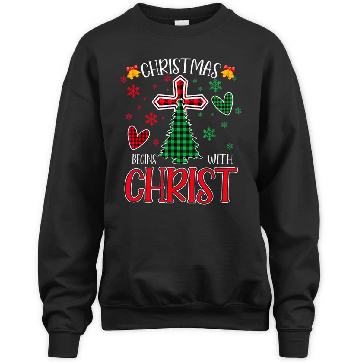 Buffalo Plaid Christian Jesus Christmas Begins With Christ T-Shirt