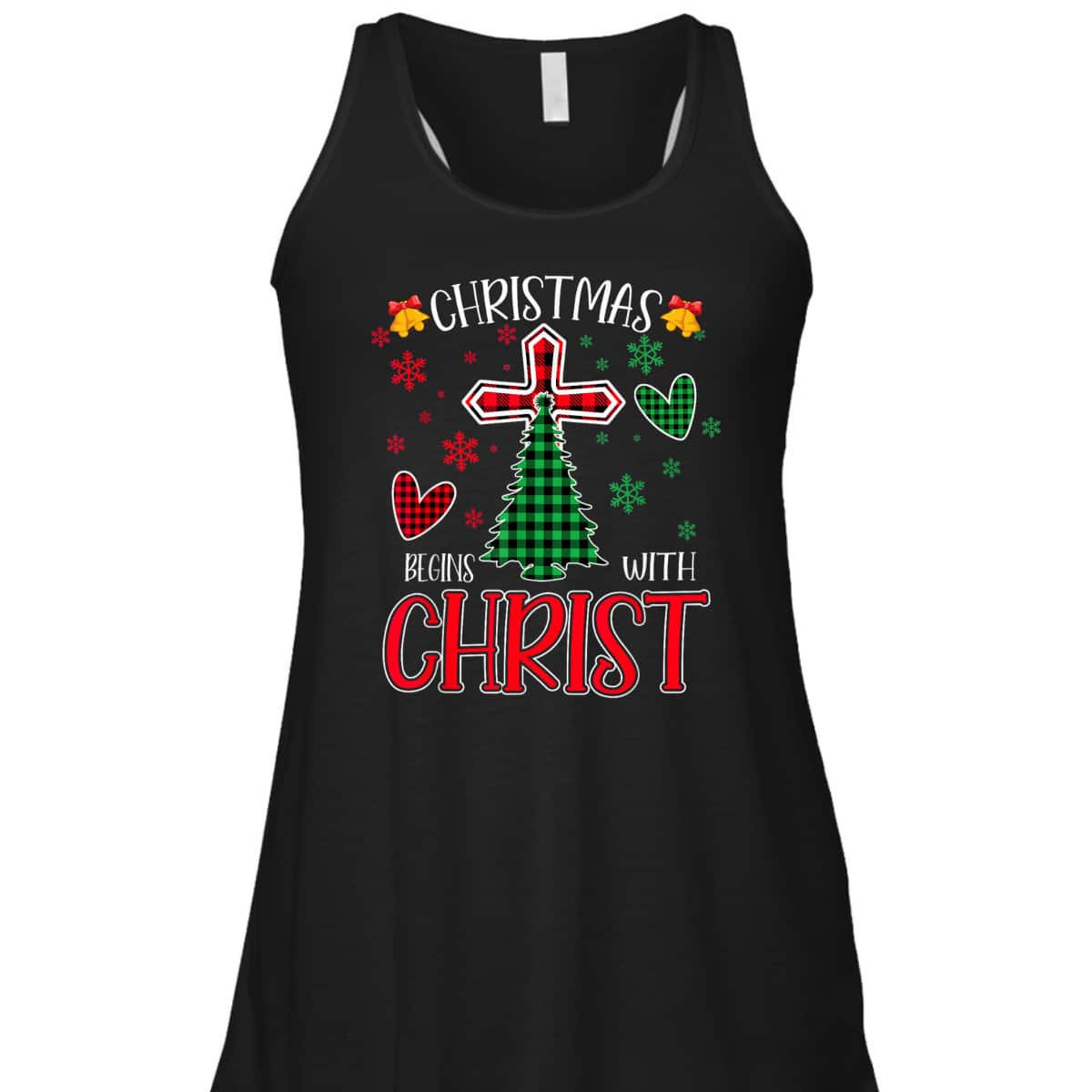 Buffalo Plaid Christian Jesus Christmas Begins With Christ T-Shirt