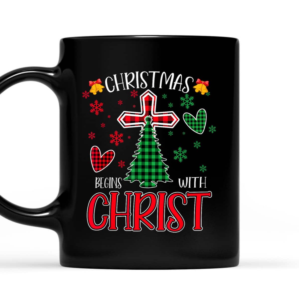 Buffalo Plaid Christian Jesus Christmas Begins With Christ T-Shirt