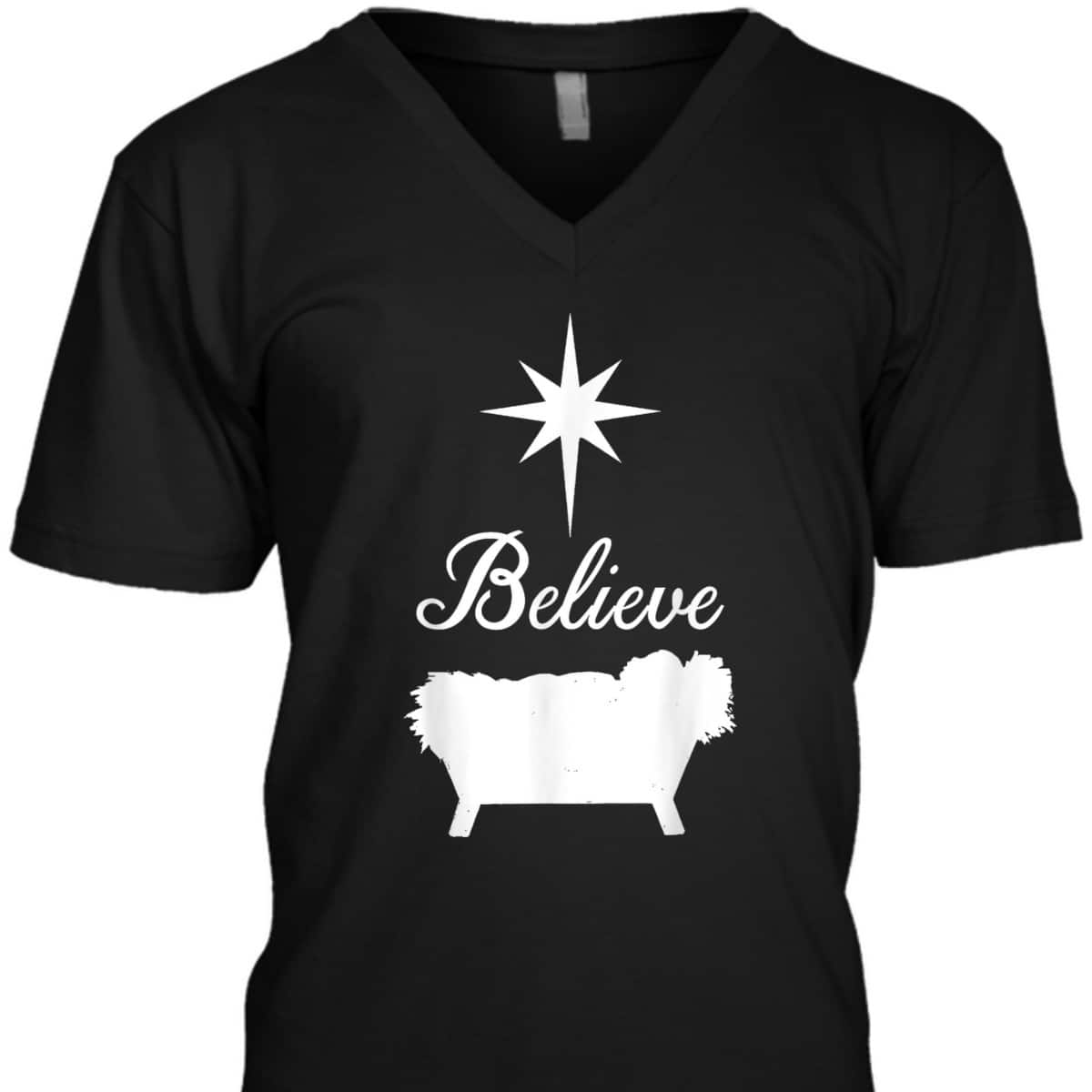 Believe Baby Jesus Born In The Manger Christmas T-Shirt