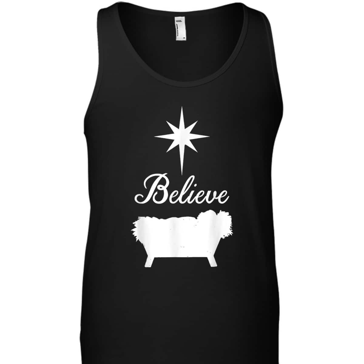 Believe Baby Jesus Born In The Manger Christmas T-Shirt