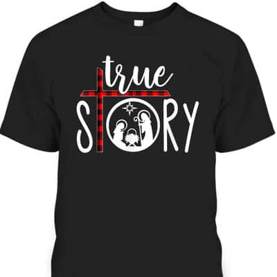 Christmas Nativity True Story Jesus Birth Red Plaid Scene T-Shirt