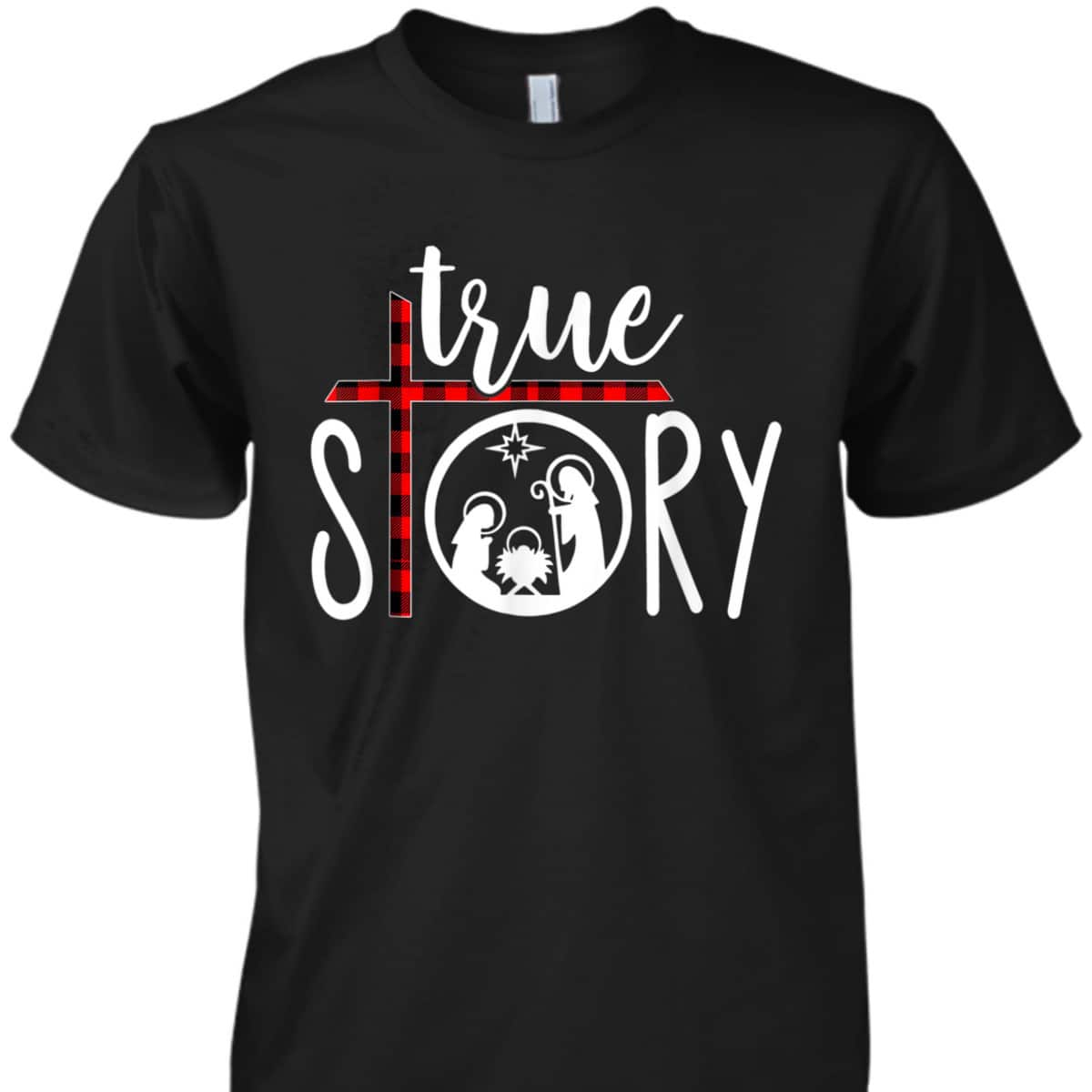 Christmas Nativity True Story Jesus Birth Red Plaid Scene T-Shirt